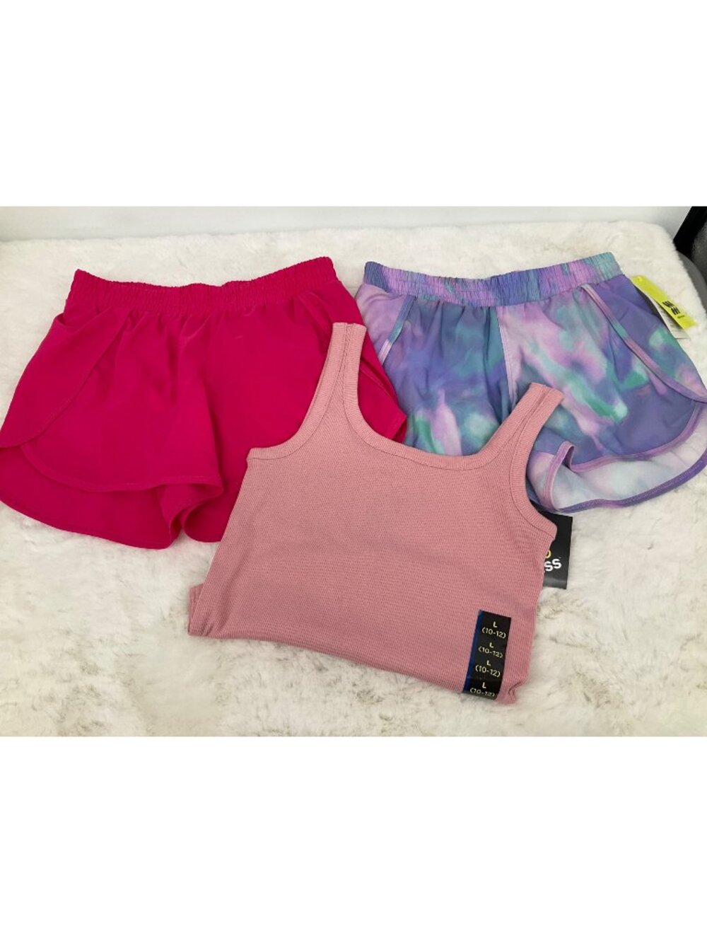All In Motion size Large 10/12 Girls' 2 Mid Rise Run Shorts & Tank top NEW